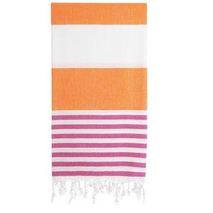 4 Orange Pink Striped Beach Bath Towels - 100% Turkish Cotton